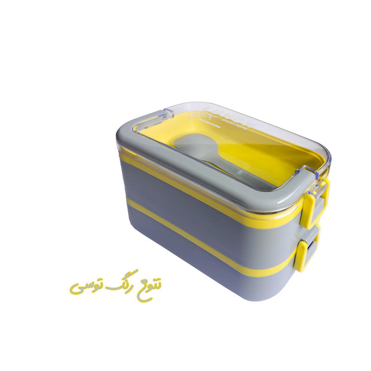 ظرف غذا مدل دو طبقه طرح لانچ باکس همراه قاشق و چنگال و چاقو