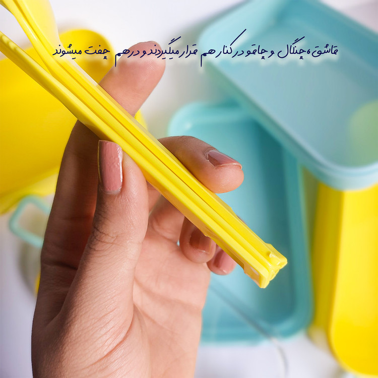 ظرف غذا مدل دو طبقه طرح لانچ باکس همراه قاشق و چنگال و چاقو