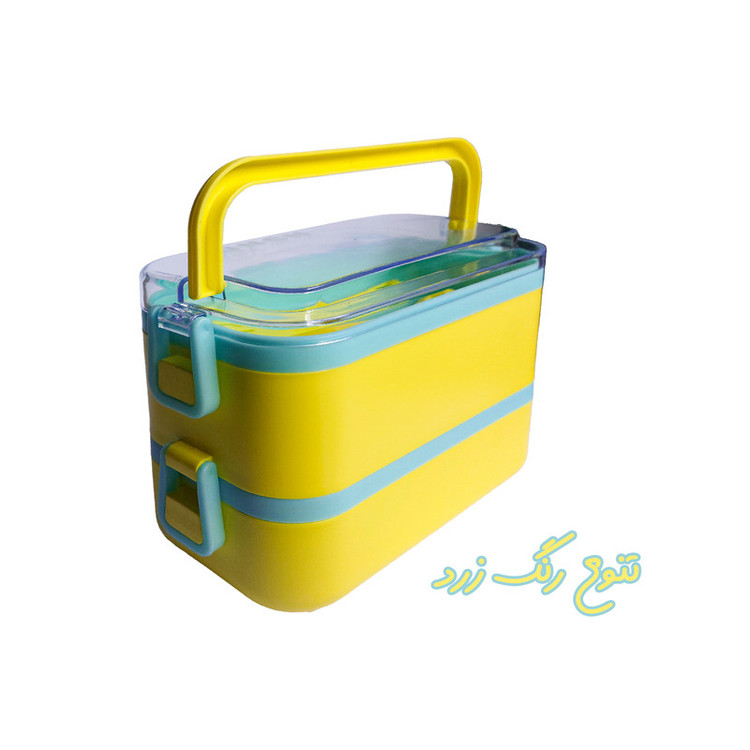 ظرف غذا مدل دو طبقه طرح لانچ باکس همراه قاشق و چنگال و چاقو