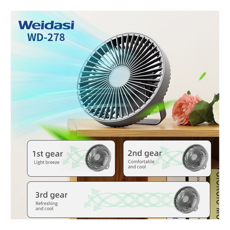 پنکه شارژی ویداسی مدل WD-278 ظرفیت 2400 میلی آمپر ساعت