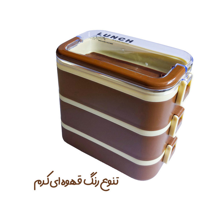 ظرف غذا مدل 3 طبقه طرح لانچ باکس به همراه قاشق و چنگال و چاقو