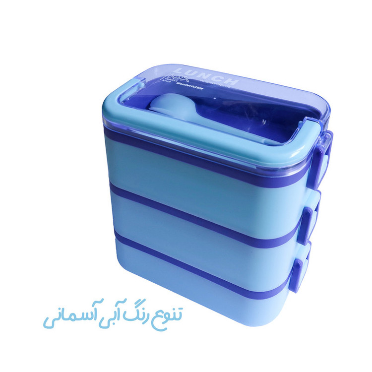 ظرف غذا مدل 3 طبقه طرح لانچ باکس به همراه قاشق و چنگال و چاقو